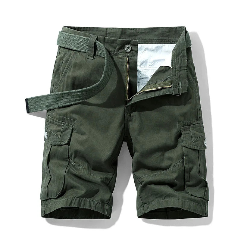 2025 Summer Men's Baggy Multi Pocket Military Cargo Shorts Male Cotton Khaki Mens Tactical Shorts Short Pants 30-38 No Belt