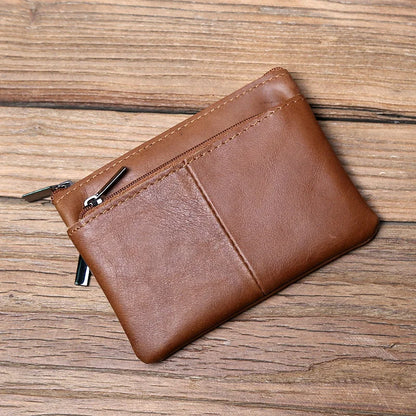 Men's Leather Zipper Coin Wallet First Layer Cowhide Mini Short Wallet Handbag Change Wallet