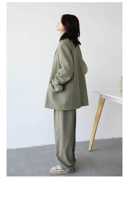 Simple Casual Women Twill Suit Pants Wide Leg Pants Straight Floor Pants Office Ladies Female Trousers