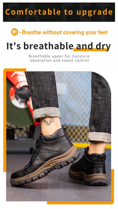 Men Leather Safety Work Boots Steel Toe Puncture-proof Indestructible Safety Shoes Staleneus Construction Welding Work Boots