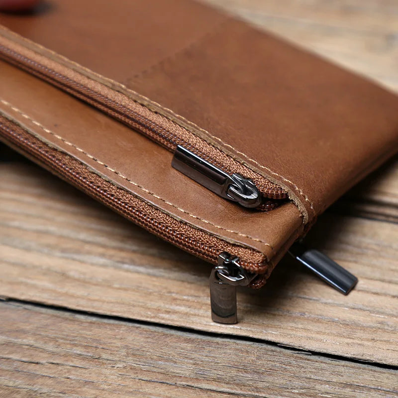 Men's Leather Zipper Coin Wallet First Layer Cowhide Mini Short Wallet Handbag Change Wallet