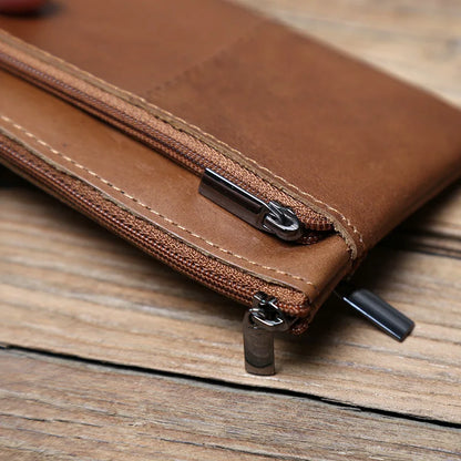Men's Leather Zipper Coin Wallet First Layer Cowhide Mini Short Wallet Handbag Change Wallet