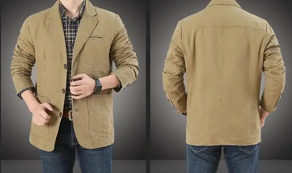Men's Washable Fabric Single Breasted Button Blazers Business Suit Loose Military Jackets Outwear