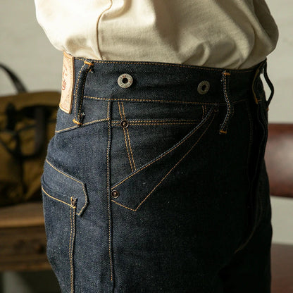 High Waist Raw Indigo Selvage Unwashed Denim Pants Unsanforized Jean 14oz