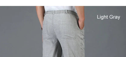 Summer Linen Men Casual Pants Work Wear Office Thin Golf Straight Long Formal Suit Trousers Plus Size 5xl 2024 New