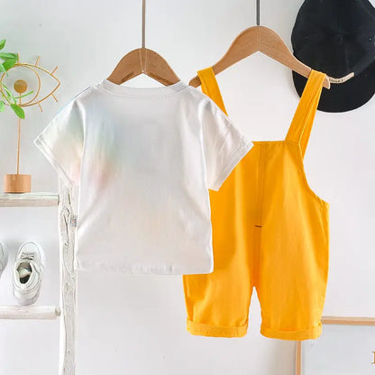 Summer Baby Boys Girls Clothes Infant Cotton Rainbow T Shirt Bib Pants 2pcs/Set Kids Garment Children Casual Sport Suit 0-4 Year