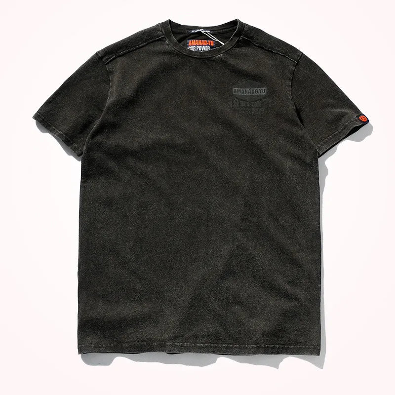 2023 Summer New American Street Short-sleeved O-neck Printed T-shirt Men's Fashion Pure Cotton Casual Washed Old Bottoming Tops