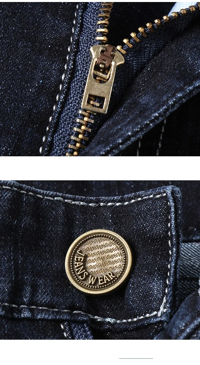 2026 Straight Elastic Cotton Jeans Men Fashion Business Classic Style Jean Denim Pants Trouser