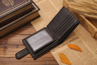 Retro Men Wallets Genuine Leather Card Horder Short Zipper Buckle Male Wallet Coin Pocket Photo Holder Men's Wallet