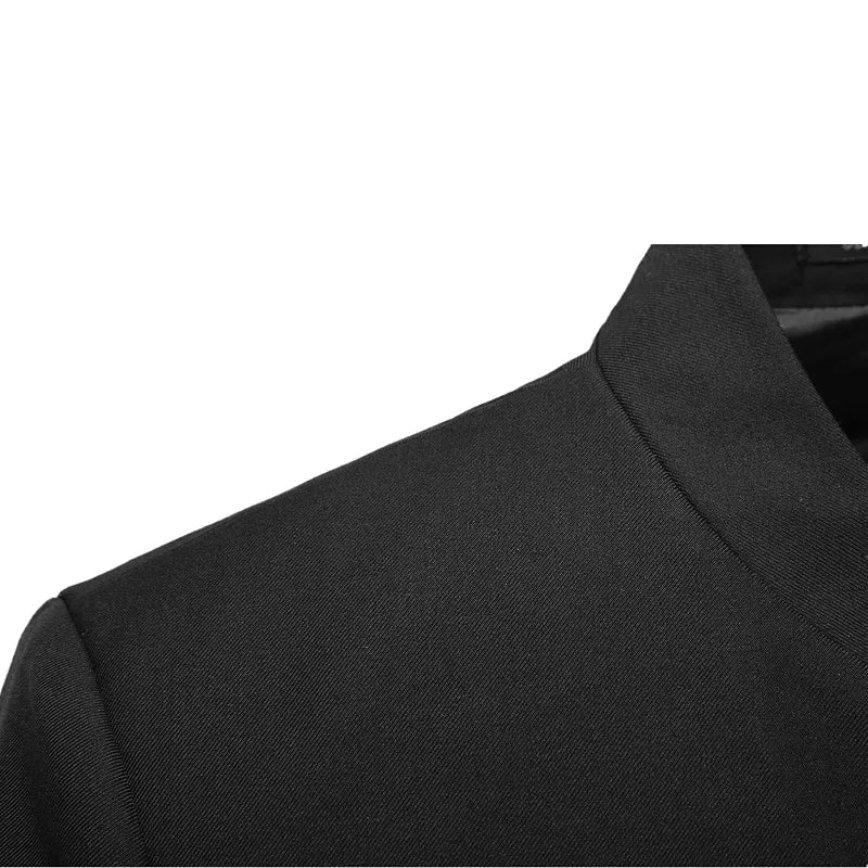 2026 New Men's Black Blazers Coat, Masculino Single Breasted Stand Up Collar Men Long-Sleeved Terno Jacket, Blue Red Overcoat