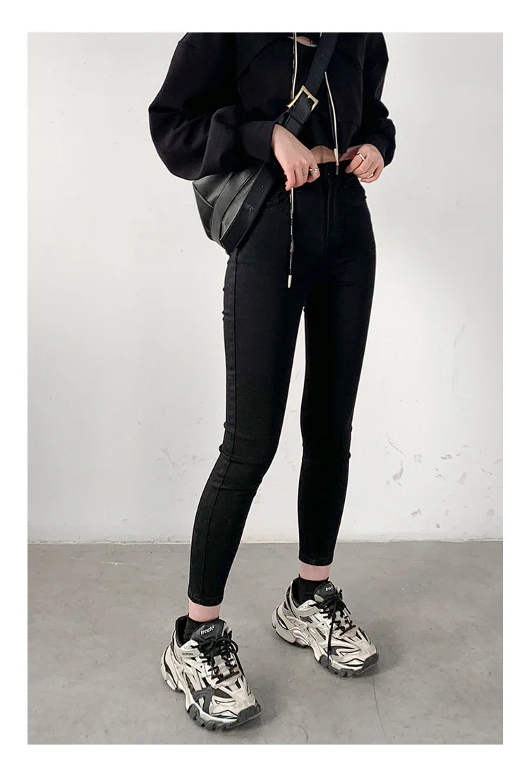 Women Jeans Retro High Waist Stretch Pencil Denim Pants Elastic for Woman Female Trousers Autumn Winter Ladies
