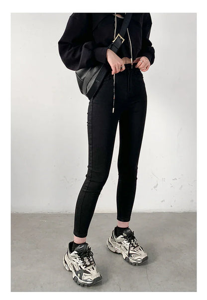 Women Jeans Retro High Waist Stretch Pencil Denim Pants Elastic for Woman Female Trousers Autumn Winter Ladies