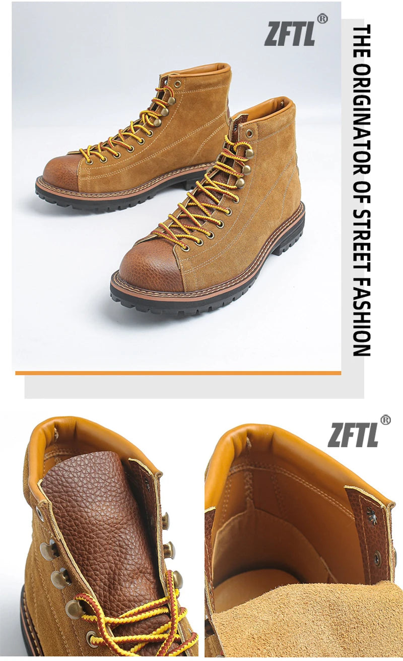 ZFTL Men's Boots Man Ankle Boots Casual Lace up Boots Male Handmade Sewing tooling boots Cow Leather Desert boots Men's 2025