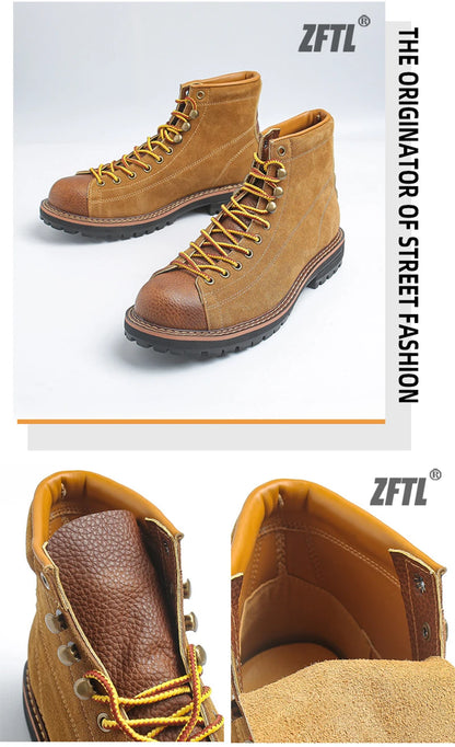 ZFTL Men's Boots Man Ankle Boots Casual Lace up Boots Male Handmade Sewing tooling boots Cow Leather Desert boots Men's 2025