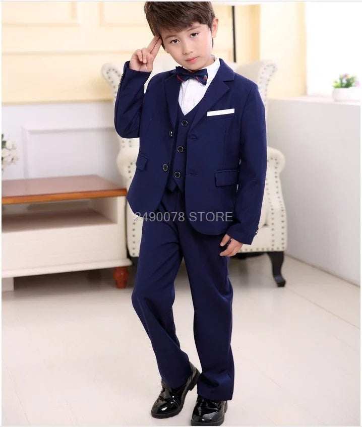 Flower Boys Formal School Suits for Weddings Boys Brand Plaid Blazer Vest Pants 3pcs Tuxedo Kids Prom Party Dress Clothing Sets