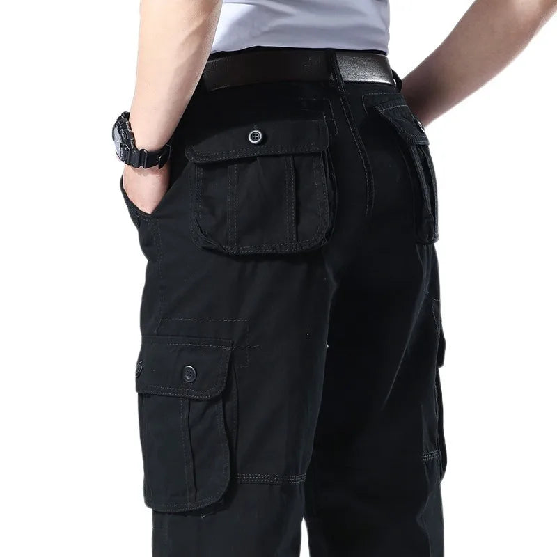 Men's Spring Baggy Cargo Pants Work Overalls Tactical Multi-Pocket Casual Cotton Pants Male Army Straight Slacks Long Trousers