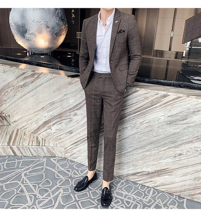 S-7XL Jacket + Pants / Luxurious High -end Brand Solid Color Men's Casual Business Slim Suit Two -piece Suit Groom Wedding Suit