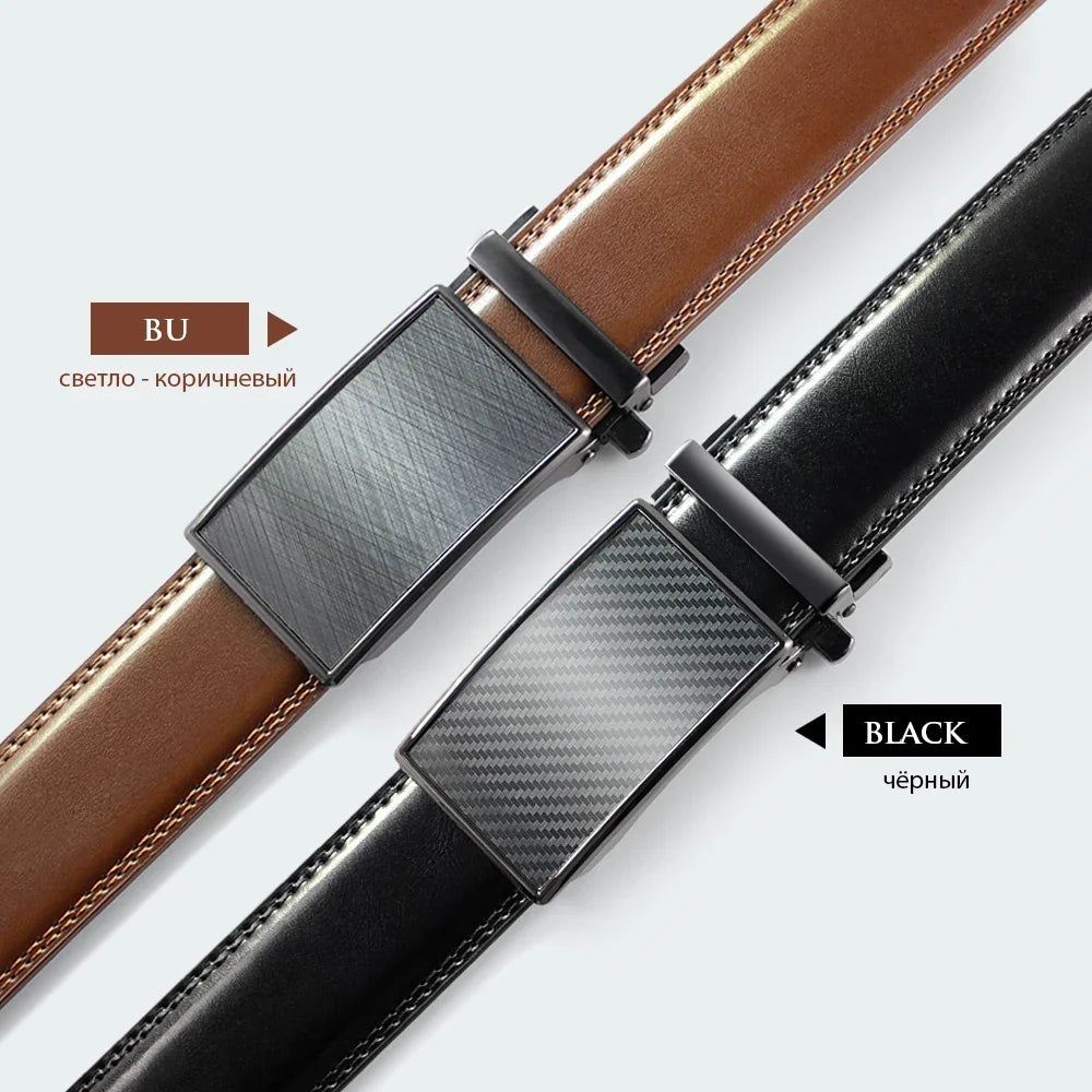 Mens Leather Belt  Automatic Genuine Leather Belts Leisure Fashion Ratchet Belts for Men Pants Waistband Ремень
