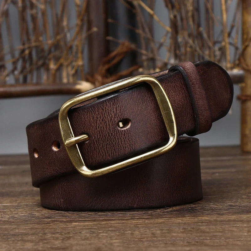 3.8CM Thick Cowhide Copper Buckle Genuine Leather Casual Jeans Belt Men High Quality Retro Luxury Male Strap Cintos