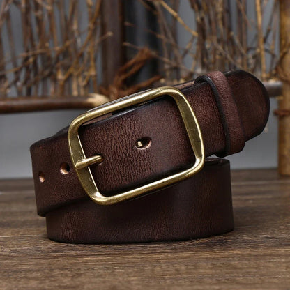 3.8CM Thick Cowhide Copper Buckle Genuine Leather Casual Jeans Belt Men High Quality Retro Luxury Male Strap Cintos
