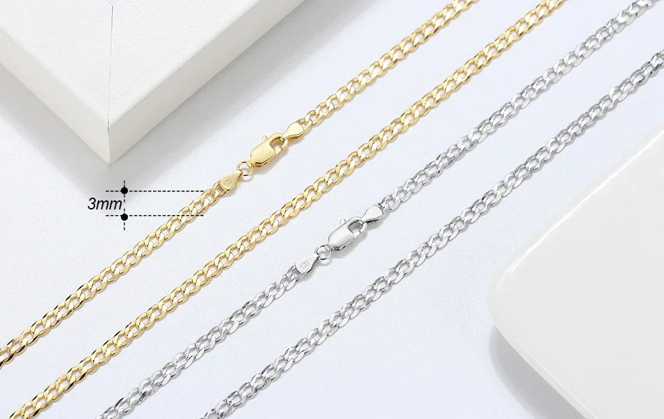 925 Sterling Silver Italian 3mm/5mm Cuban Chain Necklace for Women Men Handmade Fashion Silver Necklace Jewelry SC60