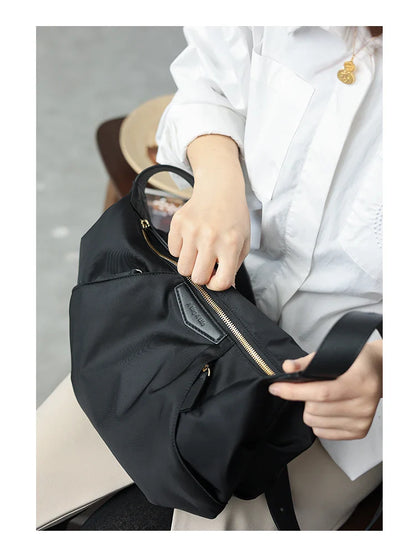 Lightweight Nylon Matching Genuine Leather Crossbody Bag High Quality Single Shoulder Bags Fashion Pleated Messenger Purses