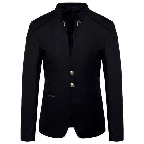 2026 New Men's Black Blazers Coat, Masculino Single Breasted Stand Up Collar Men Long-Sleeved Terno Jacket, Blue Red Overcoat