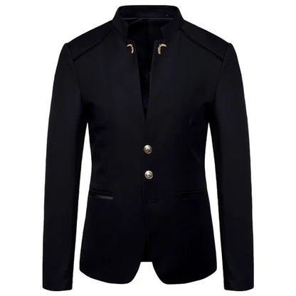2026 New Men's Black Blazers Coat, Masculino Single Breasted Stand Up Collar Men Long-Sleeved Terno Jacket, Blue Red Overcoat
