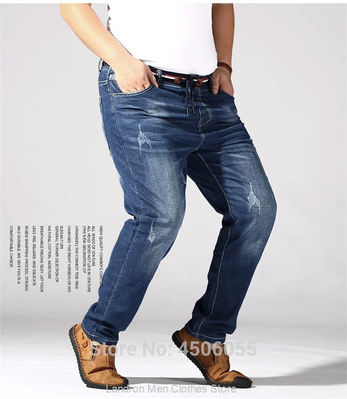 Distressed Extra Large Jeans For Men Stretch Denim Trousers 6XL 7XL 8XL Big Plus Size Mens Ripped Pants 160KG Male Elastic Jean