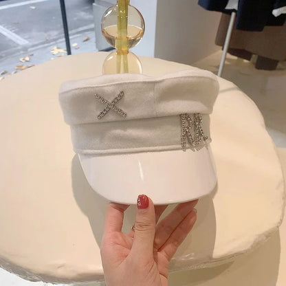 New Women Hats Crystal baker boy hat Wool Newsboy Caps Female Flat Militray Caps Visor S-XL