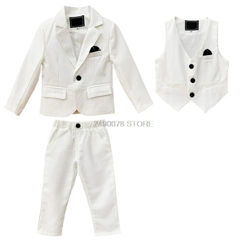 Flower Boys Formal Blazer Suit Kids Jacket Vest Pants Tie 4Pcs Wedding Tuxedo Set Children Prom Costume Performance Dress