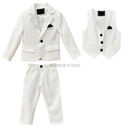 Flower Boys Formal Blazer Suit Kids Jacket Vest Pants Tie 4Pcs Wedding Tuxedo Set Children Prom Costume Performance Dress