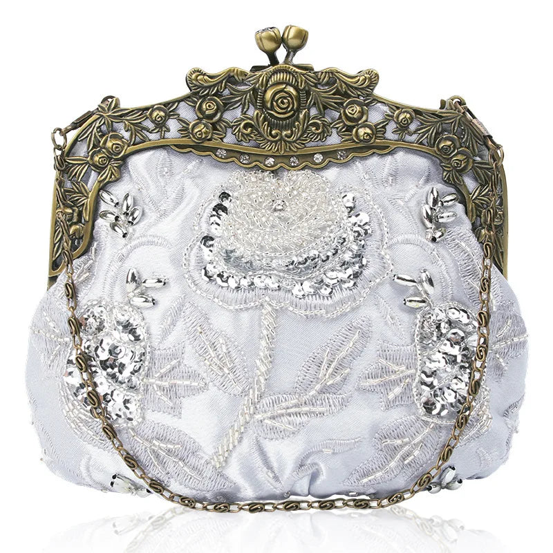 Retro Embroidery Designer Bags Luxury Purses and Handbags Bead bag Sequins Clutch Purse Chains Shoulder Evening Bag Z348