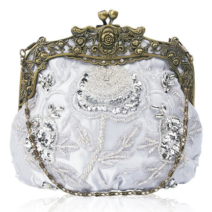 Retro Embroidery Designer Bags Luxury Purses and Handbags Bead bag Sequins Clutch Purse Chains Shoulder Evening Bag Z348