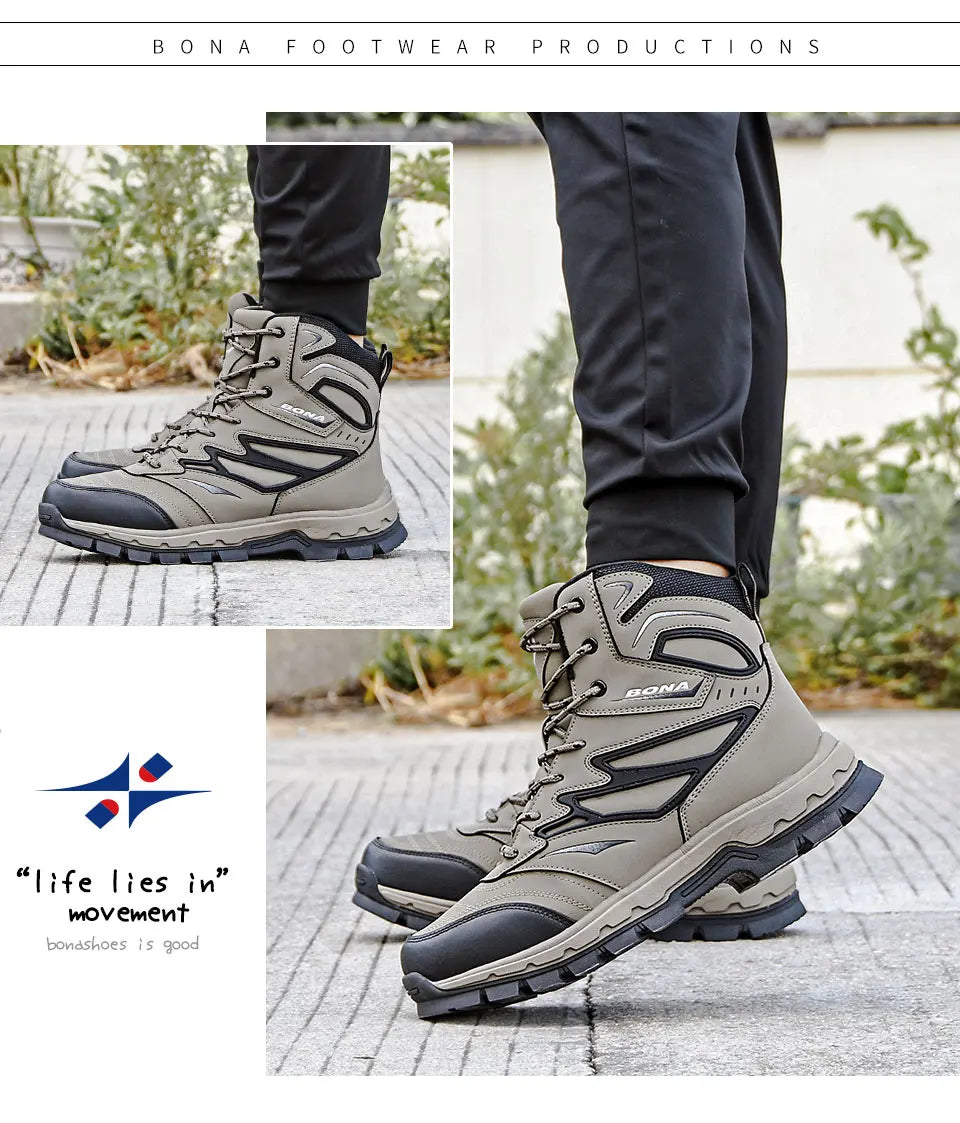 2022 New Designers Brand Action Leather Winter Shoes Men High Top Plush Non-Slip Snow Boots Man Warm Ankle Boots Mansculino