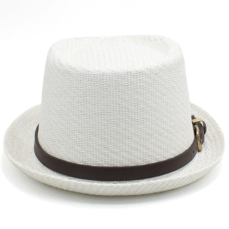 Men Women Classical Straw Pork Pie Hats Fedora Sunhats Trilby Caps Summer Boater Beach Outdoor Travel Party Size US 7 1/4 UK L