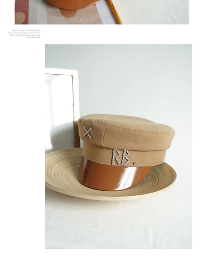 New Women Hats Crystal baker boy hat Wool Newsboy Caps Female Flat Militray Caps Visor S-XL