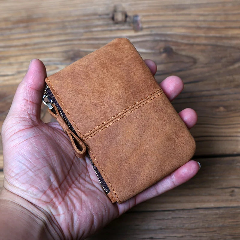 Leather Mini Men's Coin Wallet Retro Leisure First Layer Cowhide Lady's Change Purse Crazy Horse Leather Credit Card Bag