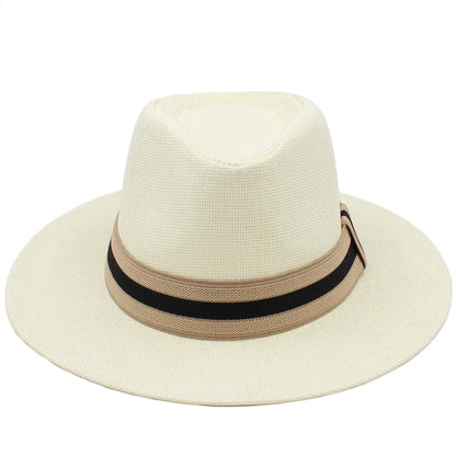 Men Women Straw Panama Hats Summer Wide Brim Bowtie Band Fedora Sunhats Trilby Caps Outdoor Beach Travel Size US 7 1/4 UK L