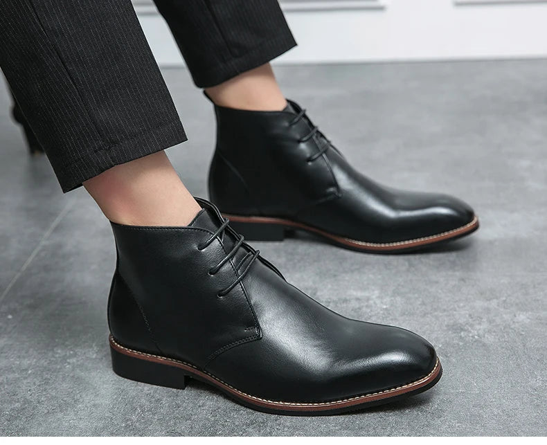 Mayba Pointed Leather Shoes Men Casual Shoes Ankle Boots Size 38-48