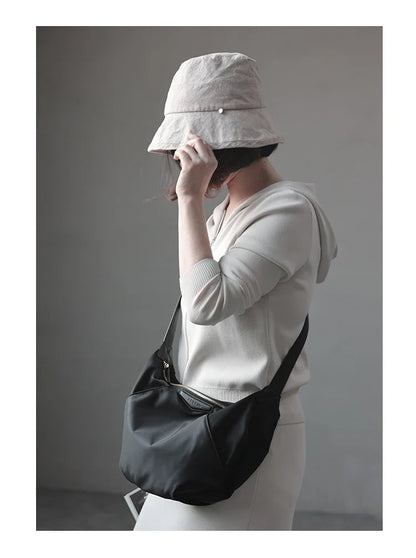 Lightweight Nylon Matching Genuine Leather Crossbody Bag High Quality Single Shoulder Bags Fashion Pleated Messenger Purses