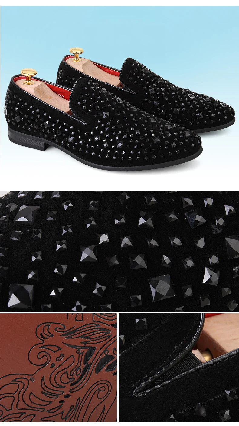 Formal Shoes Men Rhinestone Mens Dress Shoes Sepatu Slip On Pria Loafers Men Wedding Shoes Moda Italiana De Hombre Bona Zapatos