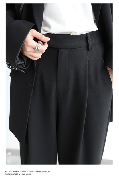 Simple Casual Women Twill Suit Pants Wide Leg Pants Straight Floor Pants Office Ladies Female Trousers