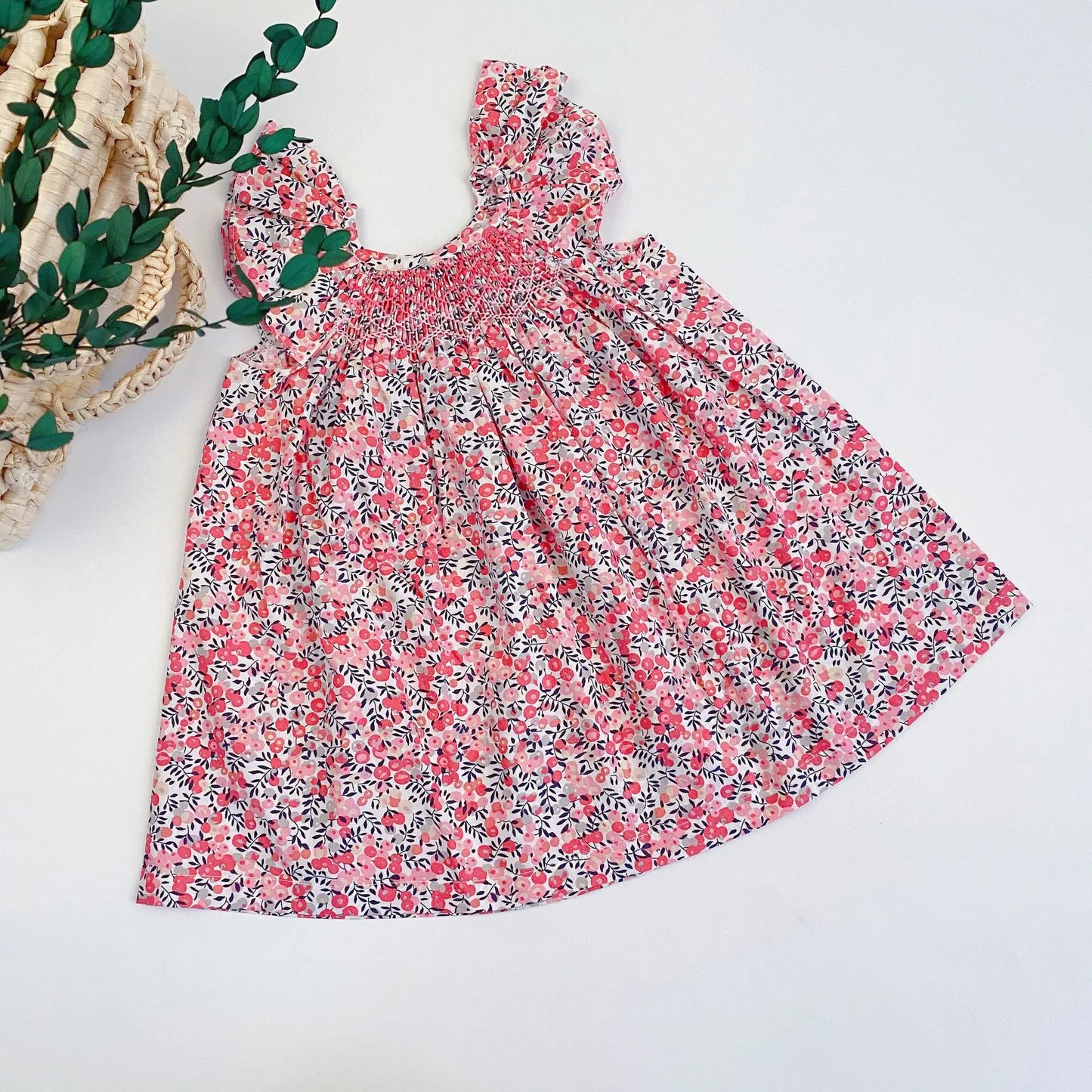 Summer Floral Smocked Vest Dress for Girls Vestidos European Style Baby Dresses Soft Breathable Cotton Children Beach Dress