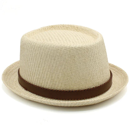 Men Women Classical Straw Pork Pie Hats Fedora Sunhats Trilby Caps Summer Boater Beach Outdoor Travel Party Size US 7 1/4 UK L