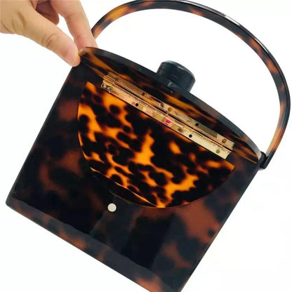New Brand Acrylic Evening Bags Black Amber Leopard Clutch Purse Luxury Designer Women Wallet Wedding Bridal Party Prom Handbag