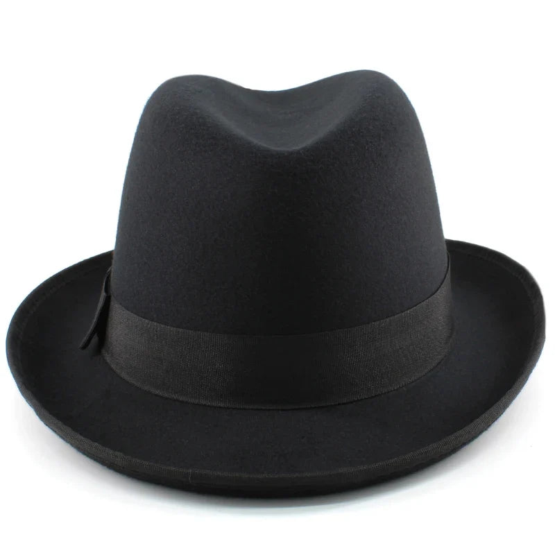 Men Women Wool Classical Homburg Hats Bowtie Band Fedora Caps Trilby Sunhat Jazz Winter Warm Adjustable Size M-L 7 1/8-7 3/8