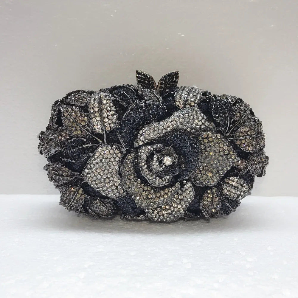 Green Pink Multicolored Rose Crystal Women Evening Clutches Bags Diamond Wedding Cocktail Party Purse And Stone Handbag