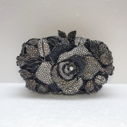Green Pink Multicolored Rose Crystal Women Evening Clutches Bags Diamond Wedding Cocktail Party Purse And Stone Handbag
