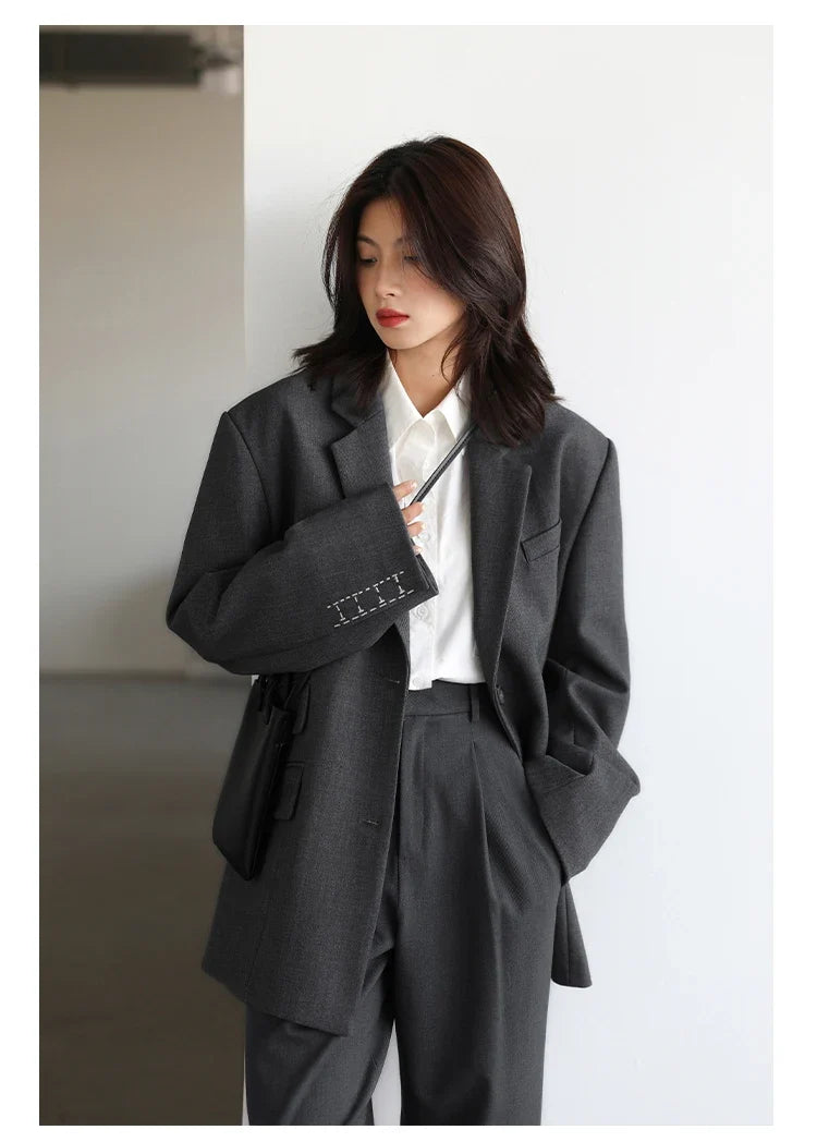 Simple Casual Women Twill Suit Pants Wide Leg Pants Straight Floor Pants Office Ladies Female Trousers